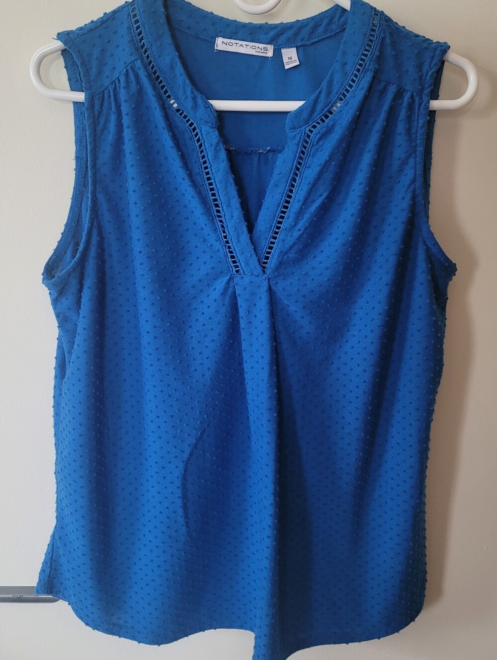 Notations Royal Blue Textured V-Neck Sleeveless Camisole / Dotted Swiss Fabric
